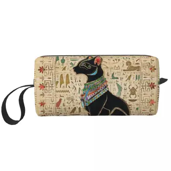 Egyptský Mačka Kozmetická Taška pre Ženy make-up Tašky Starovekého Egypta Cestovať Zips Toaletná Taška Organizátor Merch