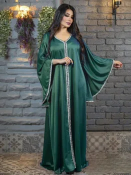 Eid Moslimských Dlhé Šaty Ženy Pevné V Krku Jalabiya Dubaj Abaya Marocký Kaftan Elegantné Vestidos Party Šaty Ramadánu Kaftane 2023
