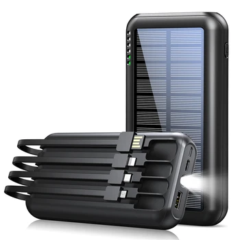 Externé Batérie Banka Solárne 30000mAh Prenosné Nabíjačky Powerbank pre iPhone 15 s Káblom Baterka Mobilný Telefón Poverbank