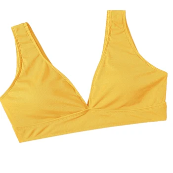 FS Ženy Žltá Plus Veľkosť Okolo Condole Pás Bustier Bikini Set Skladaný Hlboko V Krku plavky Lady Plavky Jeden Kus Lete