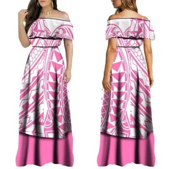 Havajská Vlastné dámske Šaty Jedno Rameno Dĺžka Zem Dĺžka Šaty Letné Polynézskej Art Print Šaty