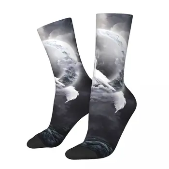 Hip Hop Vintage White Oblačno Mesiac Blázon pánske kompresné Ponožky Unisex Priestor Galaxy Vlk Harajuku Bezšvíkové Vytlačené Posádky Ponožky
