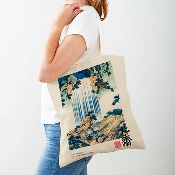 Hokusai Ohara Koson Japonsko Ženy Nákupní Taška Dvojité Tlačiť Bežné Shopper Tašky Lady Plátno Tote Deti Kvetín Cestovné Kabelka
