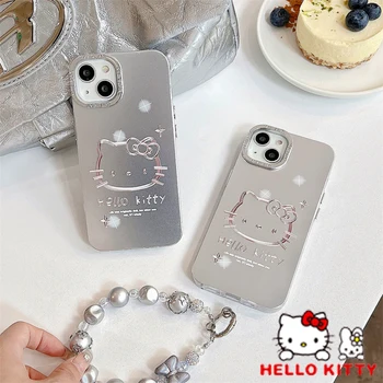 In Sanrio Hello Kitty Telefón puzdro pre Iphone 15 14 13 12 11 Pro Max Xr Xs X Kawaii Anime Shockproof Strieborná Shell Y2K Dievča, Darček