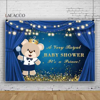 Je to Princ Baby Sprcha Fotografie Pozadie Modré Záclony Kresleného medvedíka, Bodky Svetla Bokeh Fotografia v Pozadí