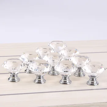 Jednoduché a Transparentné Diamond Crystal Rukoväť Kabinetu Rukoväť Zásuviek a Dverí Rukoväť jednootvorová 30 MM Nábytkové Kovania kľučky