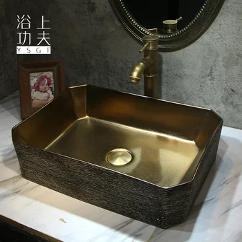 Jingdezhen Zlaté Umývadlo Keramické Starožitné Umývadlo Domácnosti Hotel Umývanie Stola Povodí Balkón Monochromatické Veľké