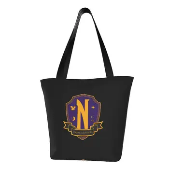 Kawaii Vytlačené Streda Addams Nevermore Akadémie Nakupovanie Tote Bag Opakovane Plátno Ramenný Shopper Kabelka