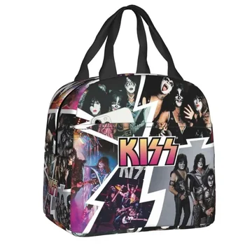 Kiss Kapela Koláž Tepelne Izolované Obed Tašky Ženy Heavy Metalová Kapela Obed Tote pre Deti v Školskom veku Potravín Bento Box