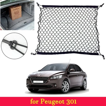 Kufri Batožiny pre Peugeot 301 2013~2019 Skladovanie Nákladu Organizér Nylon Elastické Oka Auto Čisté Držiteľ Vrecko Auto Príslušenstvo