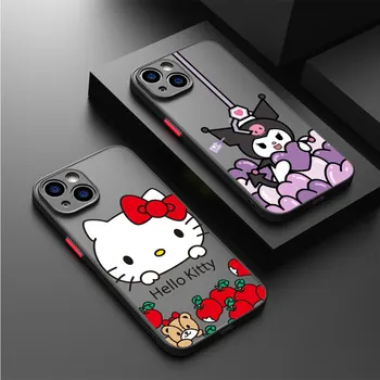 Kuromi Hello Kitty puzdro Pre Apple iPhone 15 14 13 11 12 Pro 7 XR X XS Max 8 Plus 6 6S SE 2022 14Pro Čierny Matný Telefón Funda