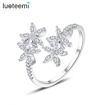 LUOTEEMI Nastaviteľné Kvet Tvar Prst CZ Krúžky Luxusný Lesk Zirkón Pazúr Nastavenie Šperky pre Ženy, Svadobné Doplnky na Cestovanie