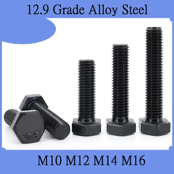 M10 M12 M14 M16 Čierny Triedy 12.9 Legovanej ocele Metrický Závit DIN933 Externé Hex Šesťhrannou Hlavou Upevňovacia Skrutka Skrutka Dĺžka=16-70 mm