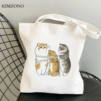 Mačka nákupní taška shopper s potravinami bolso juty taška taška bolsa compra textílie, shoping vlastné
