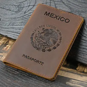Mexiko Crazy Horse pravej Kože Pas Kryt Pas Prípade Podnikania Unisex Cestovné Doklady, Peňaženky Prípade pre Mexiko