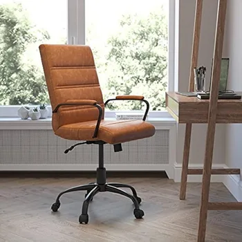 Mid-Späť Stôl Stoličky - Hnedá LeatherSoft Výkonný Otočná kancelárska Stolička s Čierny Rám - Otočné Rameno Stoličky