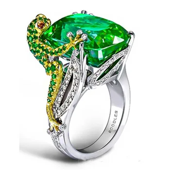 Milangirl Chameleon Jašterica Zelená Zirkón Strane Šperky Prstene pre Ženy Výročie