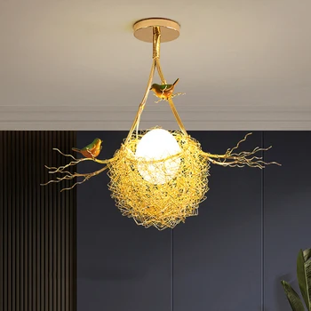 Moderné Cottagecore Zlato Vtáčie Hniezdo Led Lustre pre Obývacia Izba Bar Jedálenský Stôl Loft Dekorácie, Závesné Svietidlá