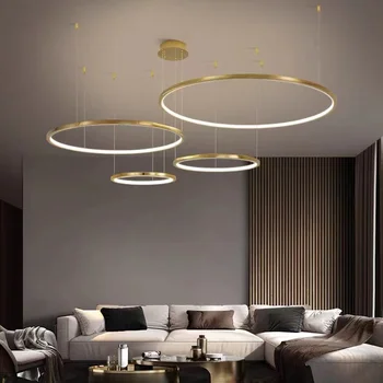 Moderné Zlato LED Luster Pre Obývacia Izba Krúžok Dizajn, Domáce Vnútorné Osvetlenie, Svietidlá, Jednoduché Kolo Nerezové Závesné Lampy
