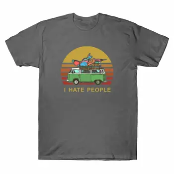 Neznášam Ľudí, T-Shirt Vintage Autobus Camping pánske Tričko Krátke Bavlnené Tričko s dlhými rukávmi
