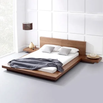 Nordic masívneho dreva moderný jednoduchý poschodí Japonský tatami black walnut mäkká taška nízka posteľ manželská platformu posteľ