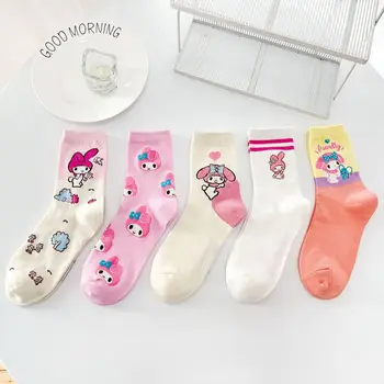 Nové Kawaii Sanrio Hello Kitty Mymelody Ponožky Komiksu, Anime, Ružová Dlhá Pančucha Jar, Jeseň, Zima Mäkké Priedušné Dievča, Darček Hračka
