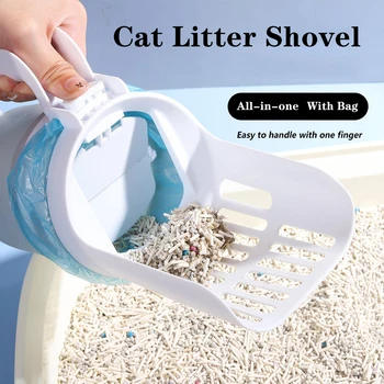 Novú Podstielku Lopatu S Bag All-in-one Skladacia Podstielku Lopatka Mačacie Wc Čisté Nástroje Self-čistenie pre Mačky Príslušenstvo