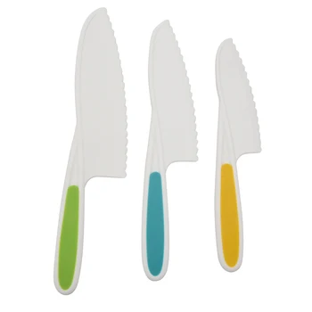 Nože 3-Dielna Nylon Kuchyňa Pečenie Nôž Set,Deti, Kuchárske Nože Grip, Zúbkovaný Hrany
