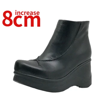 Originálne Kožené Bočné Zips Dizajn Topánky pre Ženy Zvýšené 7 cm Retro Bežné Europe/Amerika Krátke Topánky na Platforme Výťah Topánky
