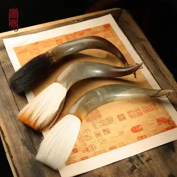 Ox Horn Rukoväť Veľká Veľkosť Lasica Vlasy Čínsky Kaligrafický Štetec Maľovanie Festival Couplets Hopper V Tvare Štetca Písanie Dodávky