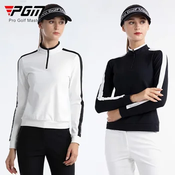 PGM Ženy Golf T-shirt Dámy Štíhle Celý Rukáv Top Ženy Patchwork Zips, Golier Bežné T-Shirts Jeseň Elastické Bežné Nosenie