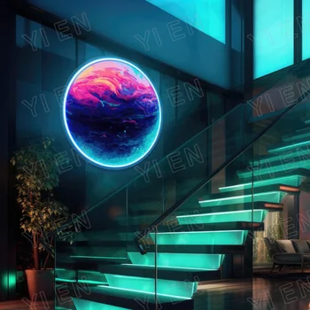 Planéta Neon LED Svetlo, Akryl Prihláste sa: AI Midjourney Generované Kola Dizajn, RGB Možnosť , Galaxy Wall Art Decor Domov, reštaurácií a b