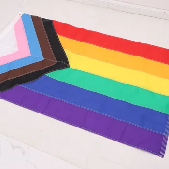 Pokrok Pride Dúhová Vlajka Homosexuálov a Lesbičiek LGBT Pride Mesiac Vlajka Živé Farby Vyblednú Dôkaz Polyester Plátno Hlavičky Dvojité Stitched