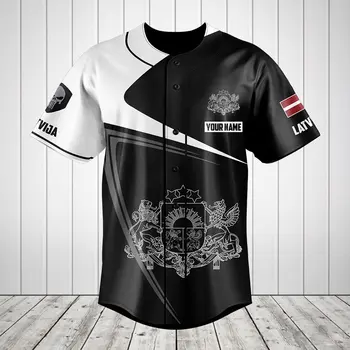 Prispôsobený lotyšský Logo Čierna a Biela Lebka Baseball Jersey Tričko - Koza Dote Tlač pánske Košele Ležérne Košele Hip Hop Topy