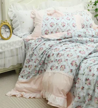 Romantický európskej rustikálny kvetinový posteľná bielizeň nastaviť,modrý kvet plný kráľovná kráľ bavlna bytový textil prehoz cez posteľ obliečky na vankúš deka kryt