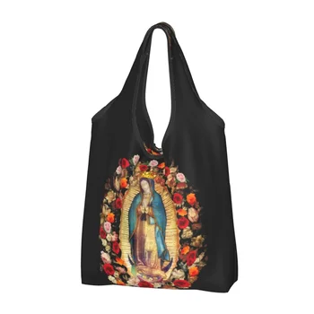 Roztomilý Panna Mária Z Guadalupe Mexickej Panny Márie Nakupovanie Tote Tašky Prenosné Mexiko Katolíckej Saint S Potravinami Shopper Taška Cez Rameno