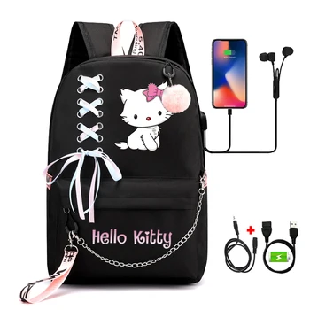 Sanrio Hello Kitty Batoh Ženy Voľný čas Aktovka Dievča Batoh pre Dospievajúci Študent Usb Cestovné Tašky Späť Na Školský Batoh