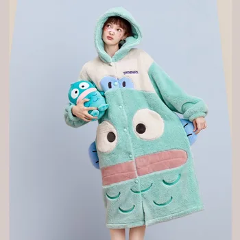 Sanrio Pár Anime Pyžamo Jeseň Škaredé Rýb Kawaii Ležérne Módne Hoodies Ženy Plyšové Zimné Sleepwear Nastaviť Žena Oblečenie