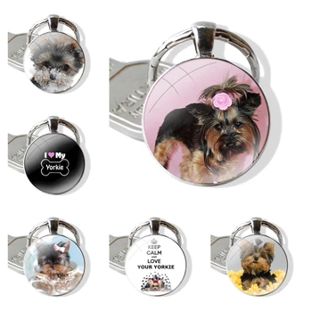 Sklo Cabochon Keychain Prívesok Auta, kľúčenky Ručné Módny Dizajn, Kreatívne Cartoon Yorkshire teriér, pes šteňa