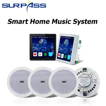 Smart Home Music System 4 cm WiFi Zosilňovač Blue-tooth Dotykový Displej Android 10.0 Ovládací Panel Frameless Stereo Stropný Reproduktor