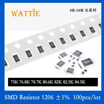 SMD Rezistora 1206 1% 75K 76.8 K 78.7 K 80.6 K 82K 82.5 K 84.5 K 100KS/veľa čip odpory 1/4W 3,2 mm*1,6 mm