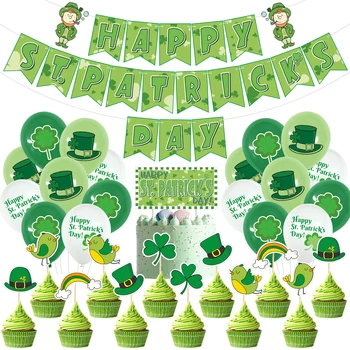 St. Patrick ' s Day Party Dekorácie Írska Ďatelina Vlajka Balón Tortu Vložte Kartu Dovolenku Stranou Dodávky