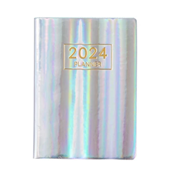 Strieborný Notebook Jan. 2024 - Dec. 2024, Denná Hodinová Plánovač 2024,Premium Papier(Strieborný)