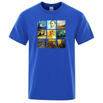 Svet-Slávny Obraz Sanskrte Van Gogh Tlač Tričko Muž Retro O-Neck Tričko Športové Voľné Top Ročník Mäkké Pre Mužov T-Shirt