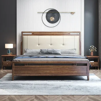 Súkromné vlastné Orech masívneho dreva posteľ manželská posteľ moderný minimalistický ekonomiky spálňa nábytok mäkkom obale skladovanie svadbu