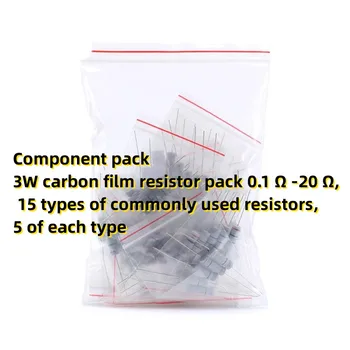 Súčasť balenia 3W uhlíka film odpor pack o 0,1 Ω -20 Ω, 15 druhov bežne používaných odpory, 5 každého druhu