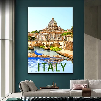 TALIANSKO Cestovanie Akvarel Art Print Taliansko Panoráma Wall Art Cestovné Plagát Office Dekorácie na Šírku Steny Umelecké Plátno Výtlačkov