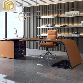 Taliansky návrhár luxusných kancelársky nábytok, kancelársky nábytok, masívneho dreva kožené písací stôl, šéf stolík, rohová prezident tabuľka