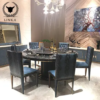 Taliansky štýl svetlo luxusný jedálenský stôl mramoru okrúhly jedálenský stôl s gramofón, jedálenský stôl a stoličky zmes villa hada