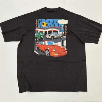 Top kvalita GD 21ss Drive Thru Tee Krém/vyblednuté čierne tričko muž žena vintage nadrozmerná t tričko